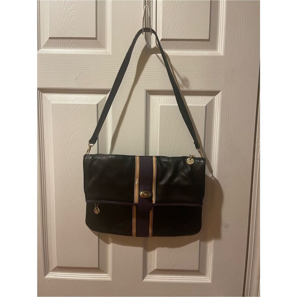 Maxx New York Purple & beige Trim shoulder bag with gold tone hardwares.